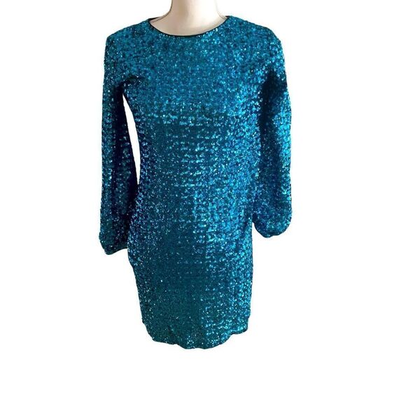 Hunter Bell Blue Sequin Shift Mini Dress  Size 2 - Picture 4 of 7